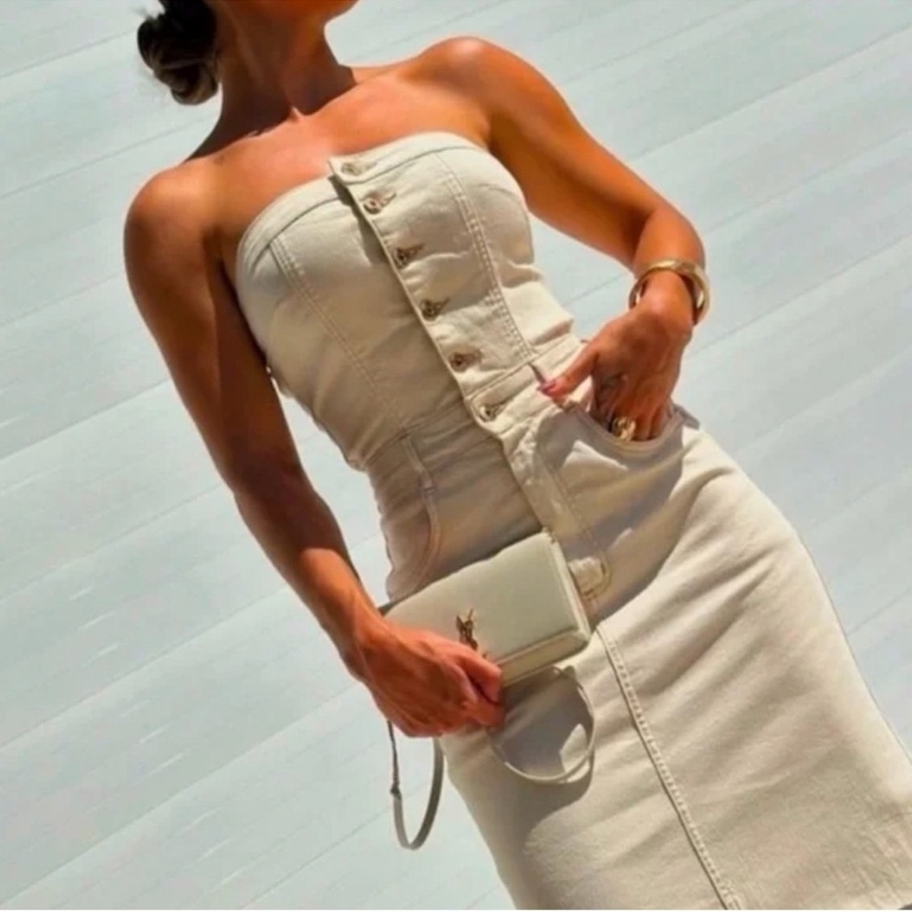 NWT Sincerely Jules Beige Strapless Denim Dress for bandier